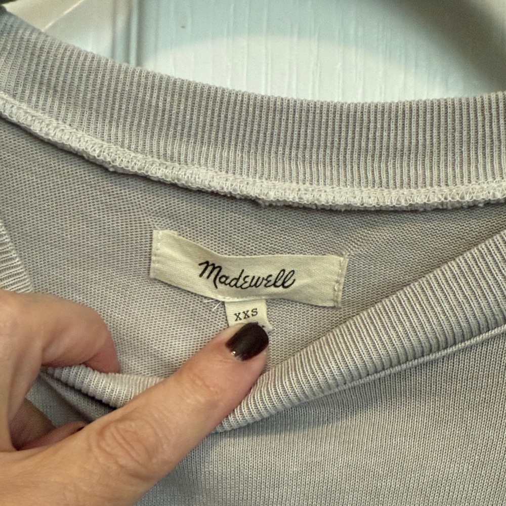 Women’s Madewell Oversized Boyfriend One-Pocket Greige T-Shirt Size XXS - Picture 2 of 7